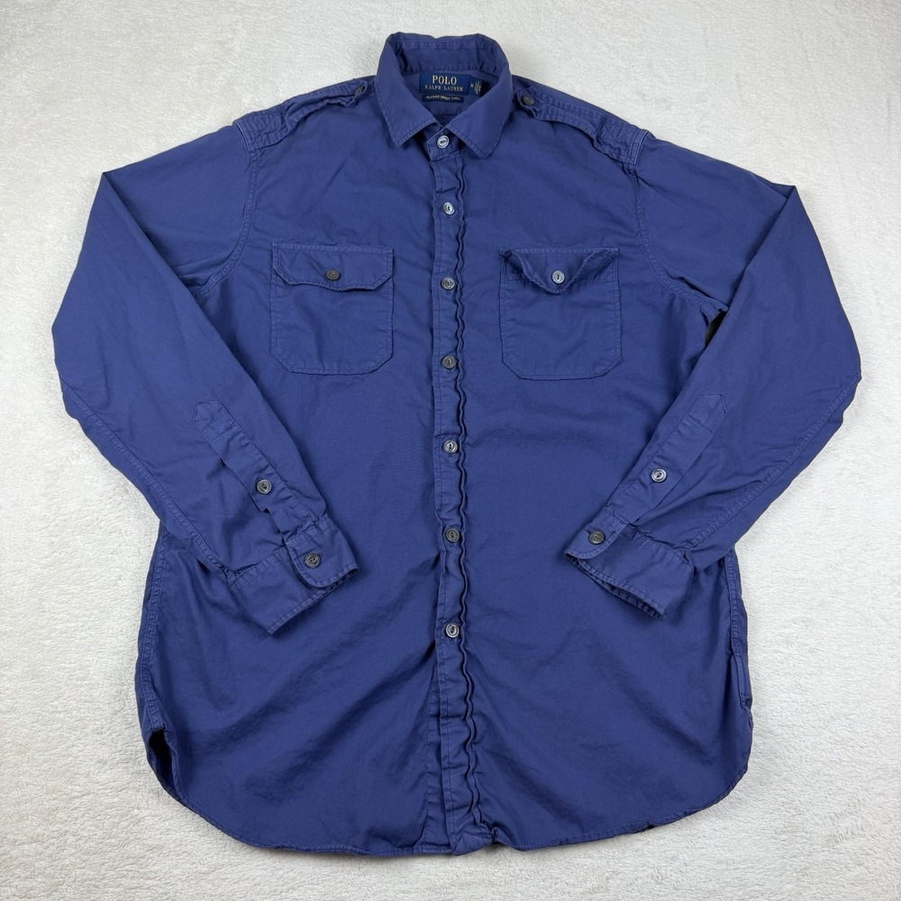 Polo Ralph Lauren Feather Weight Twill Military Utility Shirt Blue Men's M Cotto